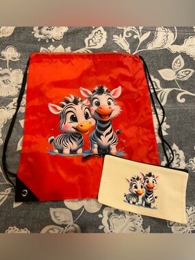 Colorful Drawstring Bag and Pouch, 2 piece set, NWOT